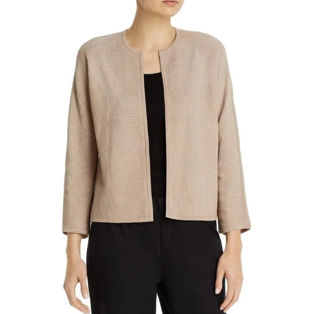 Eileen Fisher Bramble Silk Organic Cotton Cardigan Sweater Tan S Minimalist NWT